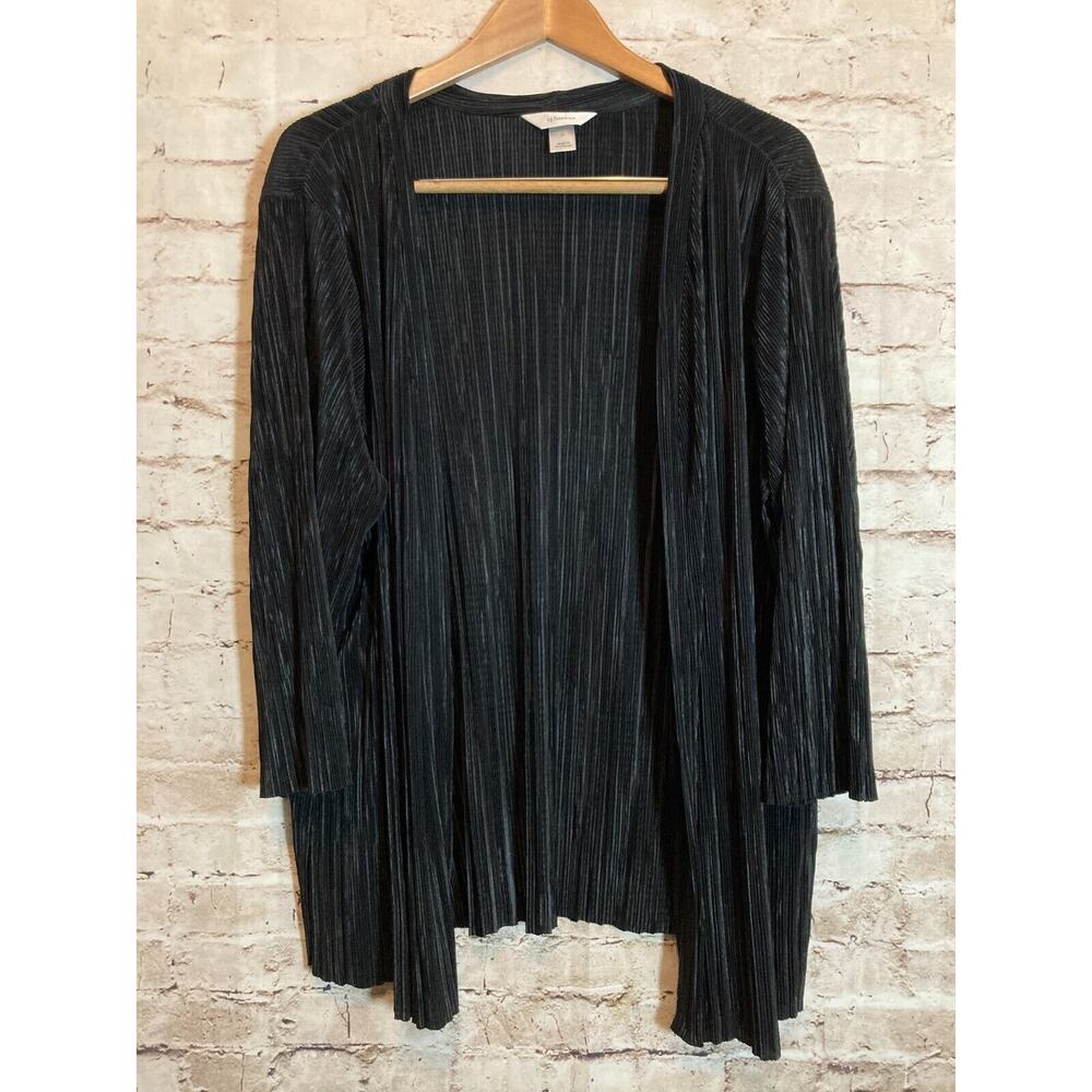 CJ Banks Top Womens 2X Black Satin Pleated Open Front Flowy‎ Plus Whimsigoth